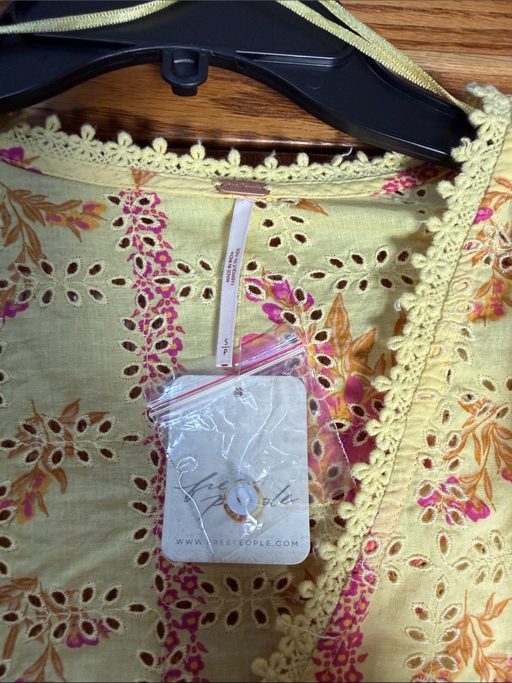 Free People Yellow Eyelet Floral V-Neck Button Front Top - Picture 4 of 4